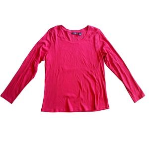 AnyBody Red Pink Ribbed Knit Long Sleeve Scoop Neck Top Size Medium Soft A622332